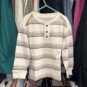 5/$8 Striped Kids Shirt - Cream and Brown